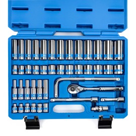 NEIKO 02512A 3/8” Drive Socket Set with Quick Release Ratchet (90 Tooth), 43 Piece Standard and Deep Metric Sizes, 6mm to 24mm, 6 Point, Universal Joint, 3/8” Extension Bars, Made with CR-V Steel