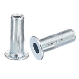 uxcell 1/4-20 Multi-Grip Rivet Nuts, 5pcs Pre-Bulbed Shank Flat Head Threaded Insert Nut Carbon Steel Plus Nuts for Construction Industrial