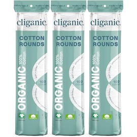 Cliganic - Almohadillas Desmaquillantes Redondas de Algodón Orgánico (300 Unidades) - Hipoalergénicas, Sin Pelusas, 100% Algodón Puro (El Embalaje Puede Variar)