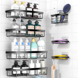 Moforoco 7 Pack Adhesive Shower Organizer Caddy Shelves Rack - Corner Bathroom Storage Organization, Home&Kitchen Decor Inside RV Accessories, Hanging House Apartment Camper Essentials