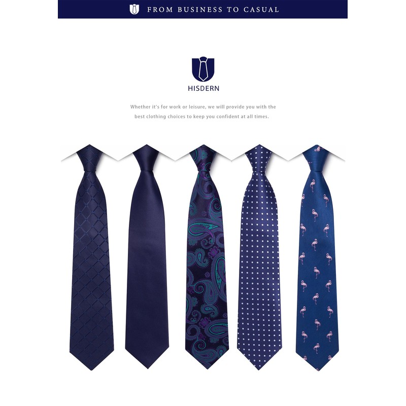HISDERN T5-01 Men's Necktie Set of 5, 8.5cm Width, Brand