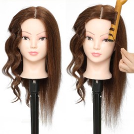 Mannequin Head with 100% Human Hair 16"-18" Cosmetology Mannequin Head to Practice Hairstyles Doll Head Training Head for Hairdresser