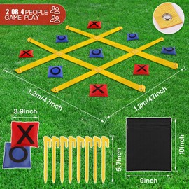 Giant Tic Tac Toe Strap Game Outdoor, 4 Ft X 4 Ft Portable Tic Tac Toe Bean Bag Toss Game, Large Yard Toss Game Tic Tac Toss Across Camping Games for Kids & Families