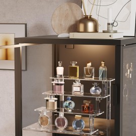 WINKINE Acrylic Display Stand Riser, Perfume Stand Organizer 4 Tier, Holder Shelves Compatible with Funko POP Figures, Cologne Organizer for Men, Acrylic Risers for Display, Clear Bedroom Shelf Holder