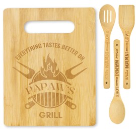 INNObeta Papaw Gifts Bamboo Cutting Board for Grandpa, Chopping Kitchen Cooking Board for Father's Day, Christmas, 11.41"x 8.66", Everything tastes better on Papaw's grill - Papaw Gifts