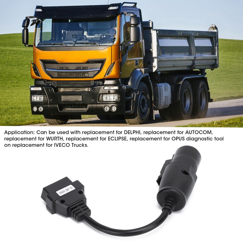 OBD2 30Pin‑16Pin Diagnostic Cable Adapter 250mm/9.8in Length Replacement for IVECO