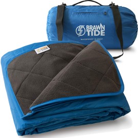 BRAWNTIDE Large Outdoor Waterproof Blanket - Quilted, Extra Thick Fleece, Warm, Windproof, Includes Stuff Sack, Ideal for Stadiums, Sports, Picnics, Beach, Pets, Car, Truck, SUV (Royal Blue)