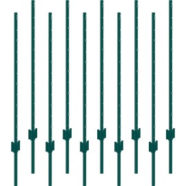 4 Feet Heavy-Duty Green Metal Fence Posts 10-Pack T-Post for Trellis & GatesQuantity: 10-Pack, Length: 4 ft