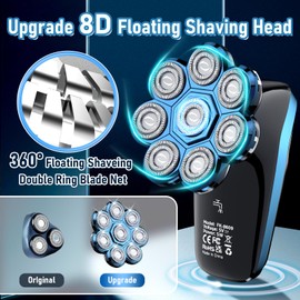 Head Shavers for Men, Upgrade 8D Rotating Electric Shavers for Bald Men Cordless Waterproof Wet & Dry USB Rechageable 99min Use Time LED Display Razor Beard for Home, Office, Travel