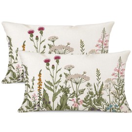 Gujiahone Spring Wildflowers Lumbar Pillow Covers 12x20 Inch Set of 2 Wildflowers Plant Spring Farmhouse Decorative Pillow Cases for Sofa Couch Bed