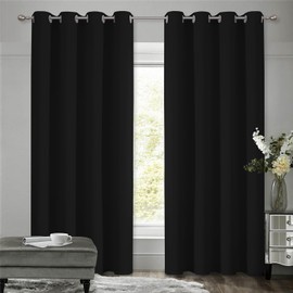 VEHEDE Thermal Curtain Cold Protection Opaque Curtains with Eyelets Living Room Sound Insulation Blackout Curtains Children's Room Divider Curtain H 160 x W 140 cm Black Set of 2