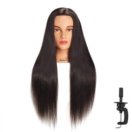Hairingrid 26"-28" Mannequin Head Hair Styling Training Head Manikin Cosmetology Doll Head Synthetic Fiber Hair and Free Clamp Holder (Yaki-Black)