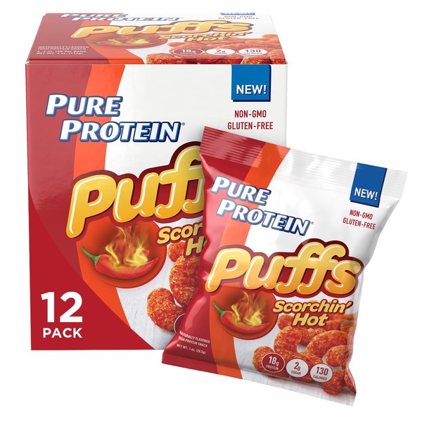 Pure Protein Puffs, Scorchin’ Hot, High Protein Snack, 18G Protein, 1.05 oz, 12 Count