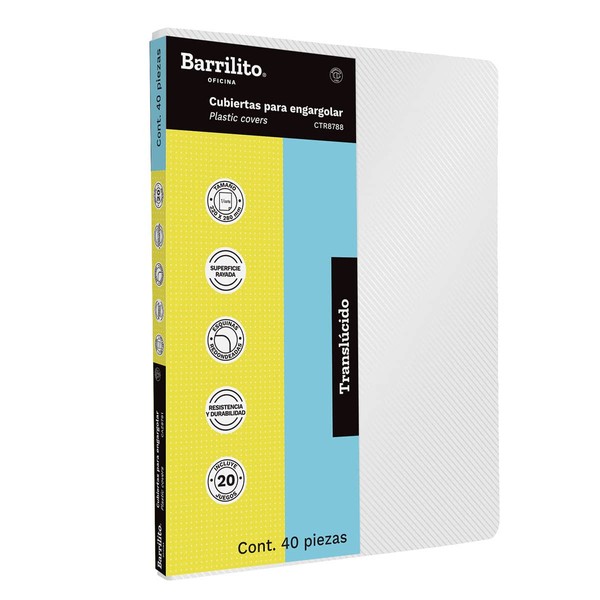 Barrilito Cubierta para engargolar, rayada, transparente, 40pz. CTR8788