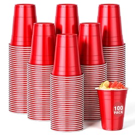 Dualshine 100 Pack Red Plastic Cups 16 oz, Disposable Cups for Party, Heavy Duty Drinking Cup, Graduation Shot Cup for Wedding Birthday Beer Taste Serving Snack Sample Tastings Barbecues and Christmas