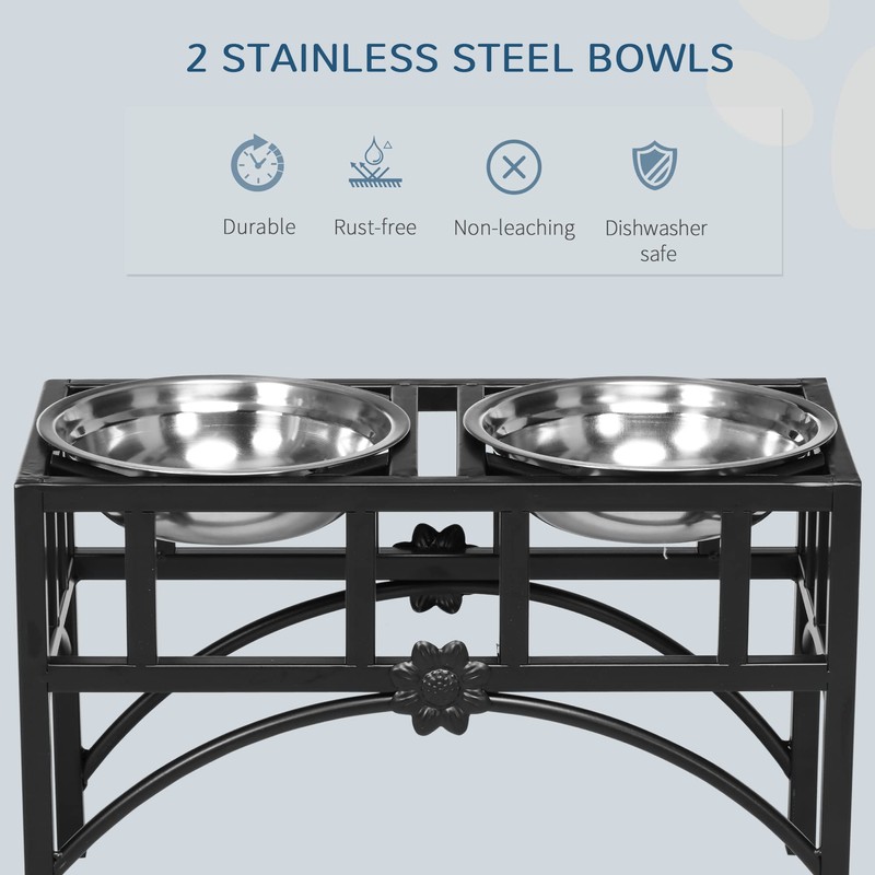 PawHut Elevated Dog Bowls, Double Stainless Steel Heavy Duty Dog