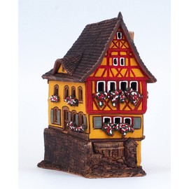 Midene Ceramic House Tea Light Candle Holder Home Decor Clay Miniature House Replica of Historic Plönlein in Rothenburg Mini House Handmade