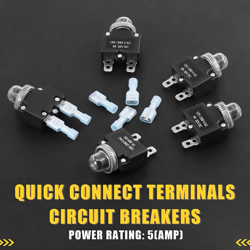 5A Thermal Circuit Breaker with Quick Connect Terminals Waterproof Cap