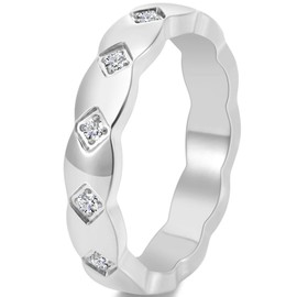 Jude Jewelers 4mm Stainless Steel Eternity Style Wedding Band Stacking Ring (Silver, 7)