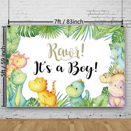 ZARROUEA 7X5FT Little Dinosaur Baby Shower Backdrop Banner It's A Boy Sign Baby Shower Photography Backdrops Baby Dinosaur Baby Shower Background Decorations for Boy Baby Shower