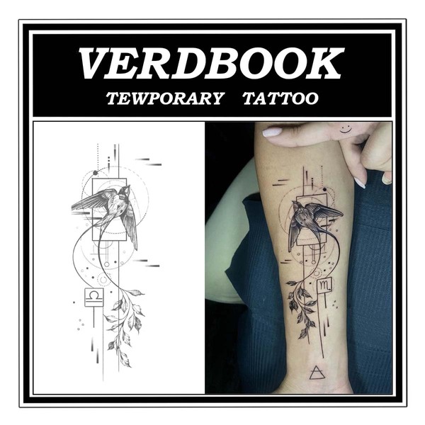 VERDBOOK Waterproof Temporary Tattoos: 2-Sheet Tattoo Kit with Realistic Body