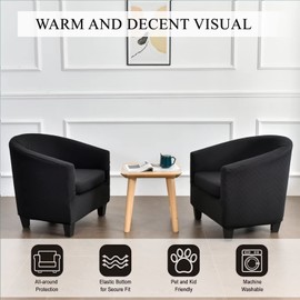 NILUOH Club Chair Slipcover 2 Piece Stretch Jacquard Tub Chair Cover Round Barrel Chair Covers Non Slip Armchair Covers Couch Covers with Elastic Bottom for Bar Counter Living Room, Jacquard Black