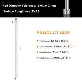 sourcing map Straight Ejector Pin 5/32" Dia 300mm (11.8") Long GCR15 Round Tip Punches Steel Ejector Pin Punch for Die Manufacturing Mechanical Maintenance
