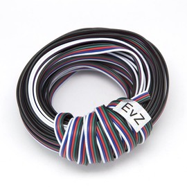 22 Gauge 5Pin Extension Wrie, EvZ 22AWG 5 Conductor Parallel Electric Cable Cord for RGBW LED Strips 3528 5050, Black-Green-Red-Blue-White, 33ft/10M