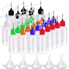 Gebildet Precision Applicator Tips Bottles, 30 Pieces 10 ml Translucent Bottles and 30 Pieces Coloured Tips, with 5 Mini Funnels for DIY, Quilling, Crafts, Acrylic Painting