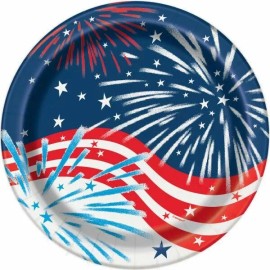 Unique Fireworks July 4th 8 Ct 9" Lunch Plates Memorial Veterans Day