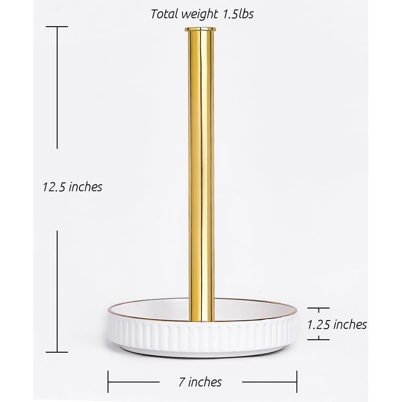 VROOMIUM Gold Paper Towel Holder Countertop, Ceramic Base Easy-to-Clean, 1.5