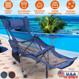 Foldable Camping Chair Reclining Camping Chair 330LBS Load Heavy Duty Steel Lawn Chair Collapsible Chair with Reclining Backrest Angle Cup Holder Pillow Side Pocket Carry Bag for Outdoor Fishing