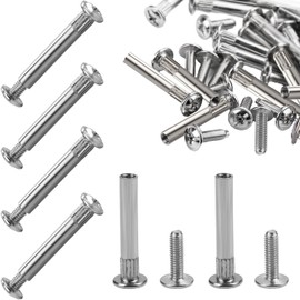Pack of 150 Furniture Connectors Cabinet Connector Screws M4 31-40 mm Nickel-Plated Connecting Screws (75 x Furniture Screws, 75 x Sleeve Screws) Body Connector with Sleeve for Furniture, Cabinets,
