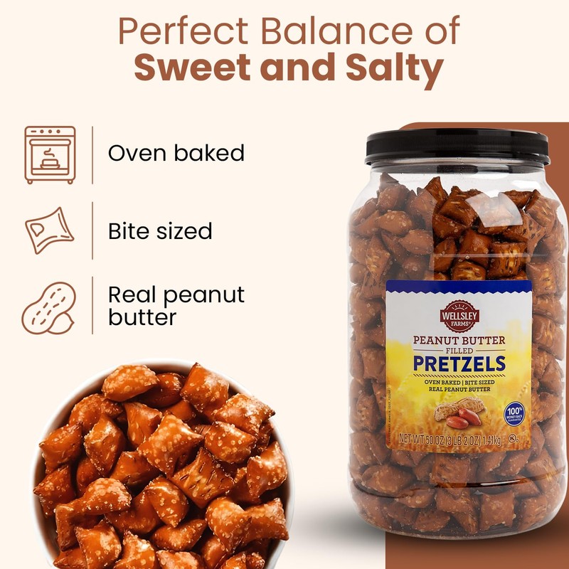 Wellsley Farms Peanut Butter Filled Pretzels - Crunchy Pretzel Nuggets