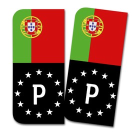 2 x License Plate Stickers Perfect Fit for EU Field 11 x 5 cm Design Sticker for Number Plate Film Car Black or with Flag Car Wash Safe R167 (19 Portugal, with Flag)
