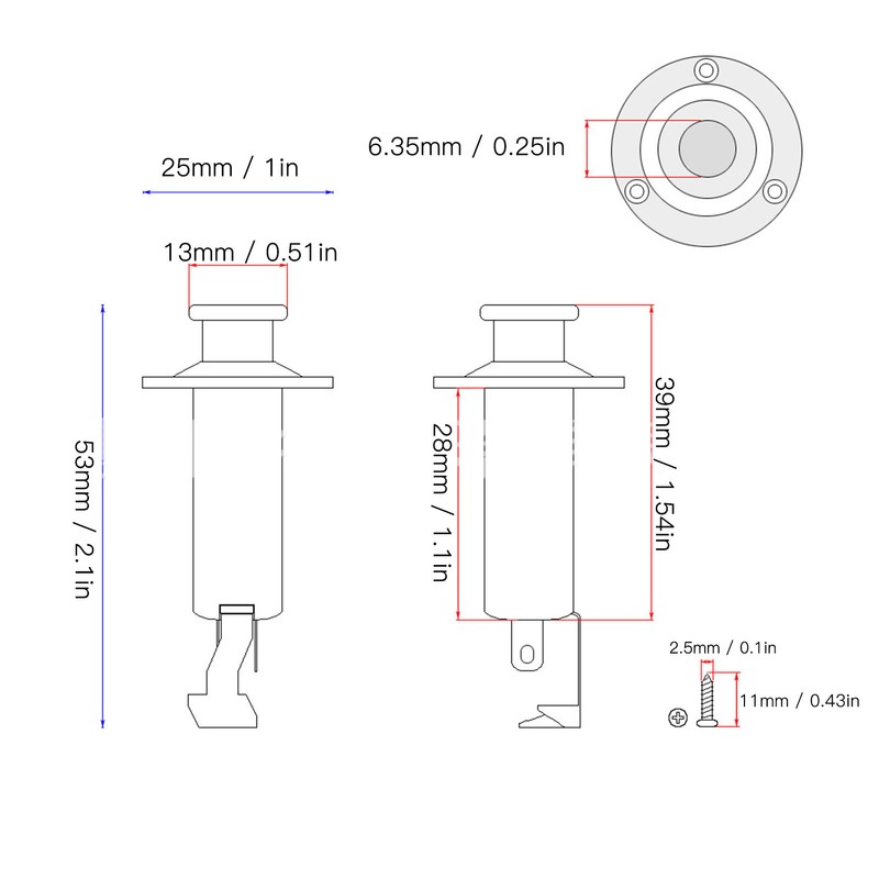 6.35mm Guitar Output Jack Socket Metal Construction Endpin Pickup Jack