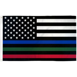 Thin Blue Green Red Flag - 3x5ft Premium Polyester American Flag