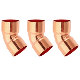 PATIKIL 1" ID 1mm Thick Elbow Copper Fitting, 3pcs 99.9% Pure Copper 45 Degree Pipe Fitting Short Radius Tube Connector with Sweat Solder Connection for HVAC Refrigeration System