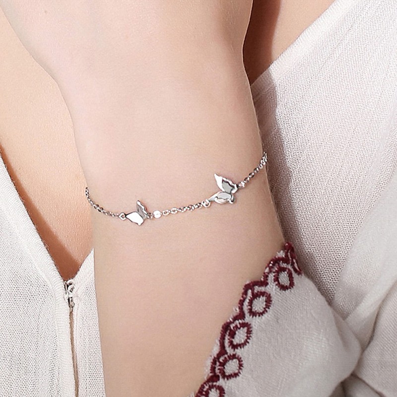 KristLand Women Butterfly Bracelet 925 Sterling Silver Chain White Gold