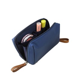 MOCOFO Solid Color Cosmetic Pouch Trinket Pencil Case Large Capacity Lady Vanity Bag, deep blue