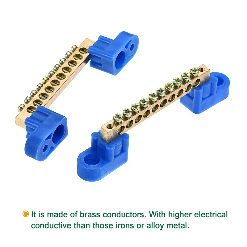 sourcing map Terminal Ground Bar Screw Block Barrier Brass 10