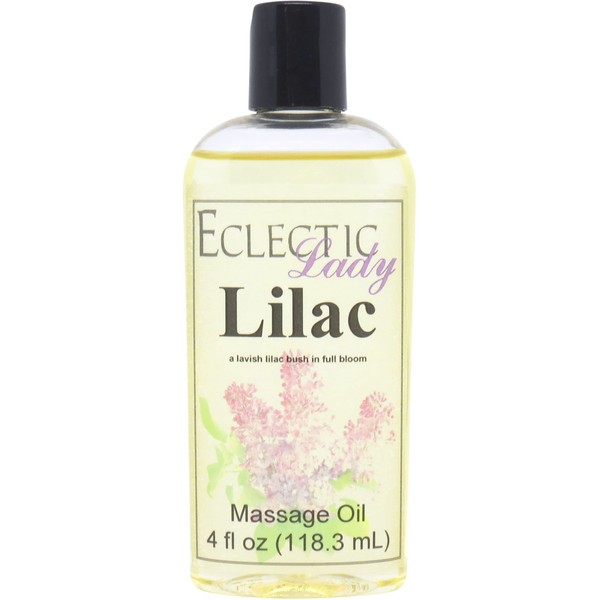 Lilac Massage Oil, 4 oz, with Sweet Almond Oil and Jojoba Oil, Preservative Free, Perfect for Aromatherapy and Relaxation