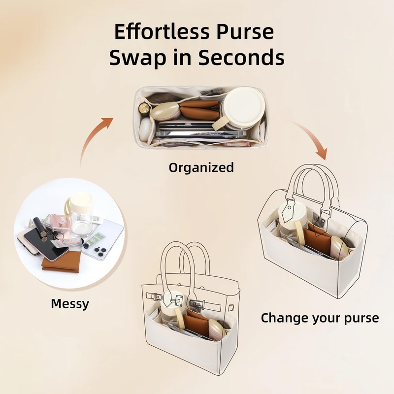 ArcDiary Purse Organizer Insert,Silk Bag Organizer with 6 Sizes,Silky Smooth,Handbag