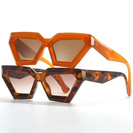 Breaksun Thick Frame Cat Eye Sunglasses for Women Vintage Trendy Cateye Sun Glasses Retro Style Shades (Amber)