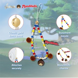 Sonix x Monchhichi Beaded Phone Charm | Beaded Wristlet, Universal Phone Strap, and Detachable Cell Phone Lanyard with Charms, Pom Poms | Monchhichi