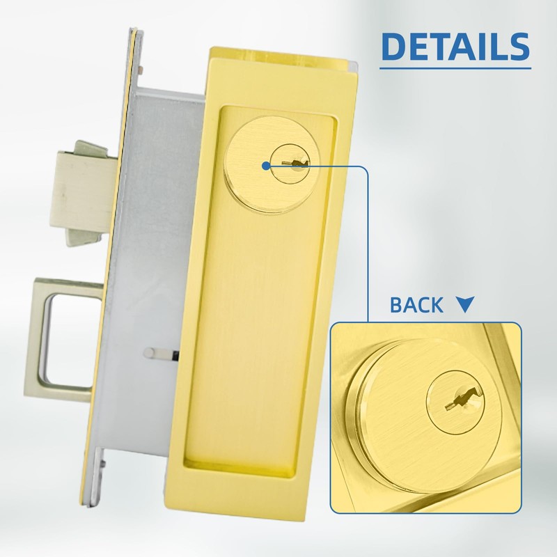 Pocket Door Hardware Mortise Lock with Pull, Privacy Recessed Handle