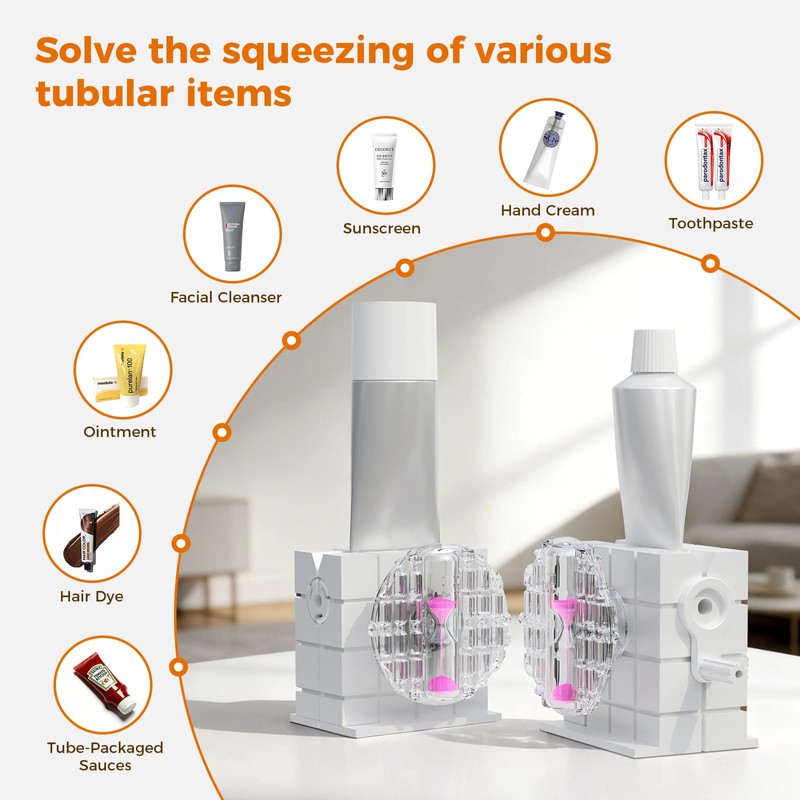 GIUNN 2PCS Toothpaste Tube Squeezer Roller with 2-Min Hourglass Sand