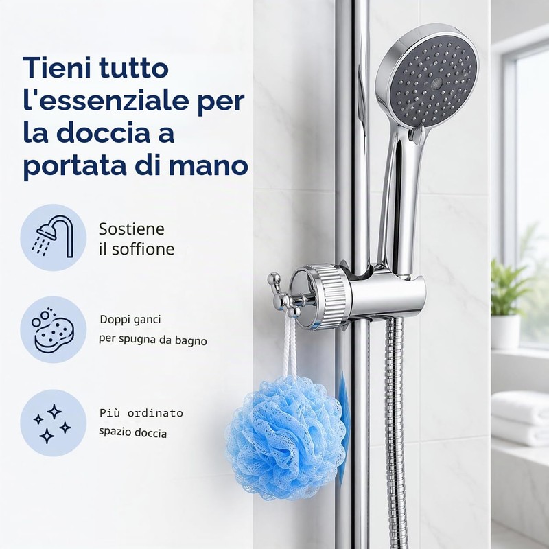 JADUFHU Supporto Doccia Regolabile con 2 Ganci