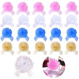 20 PCS Pull Bows for Gift Wrapping, 4 Color 7.5In Gold Organza Bow Ribbon, Blue Large Gift Bows, White Ribbon Bows for Gift Wrapping, Flower Basket, Bouquet, Christmas, Wedding Cars, Party Decoration
