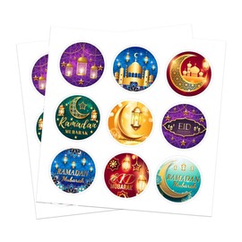 LOONELO Ramadan Eid Mubarak Stickers, 20 Sheets Ramadan Kareem Party Favor Stickers, Muslim Arabic Islamic Crescent Moon Lantern Mosque Festive Stickers for Gift Bags Envelope Seal Bottles Decoration
